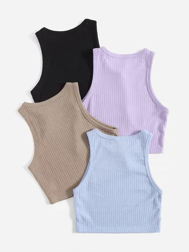 Miniatura 2 de SheIn 4 paquetes de camiseta corta sin mangas con cuello redondo para mujer