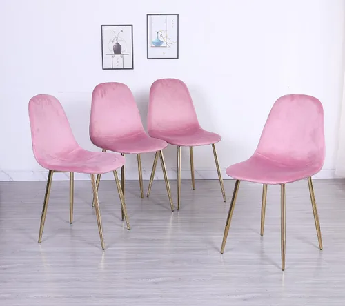 Miniatura 10 de Juego de 4 sillas de comedor de terciopelo, modernas sillas de cocina verde esmeralda con patas cromadas doradas, cómodas y elegantes sillas