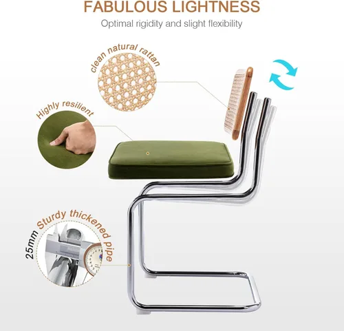 Miniatura 3 de Zesthouse Juego de 4 sillas de comedor modernas de mediados de siglo, sillas de comedor de ratán natural con respaldo de madera maciza y base
