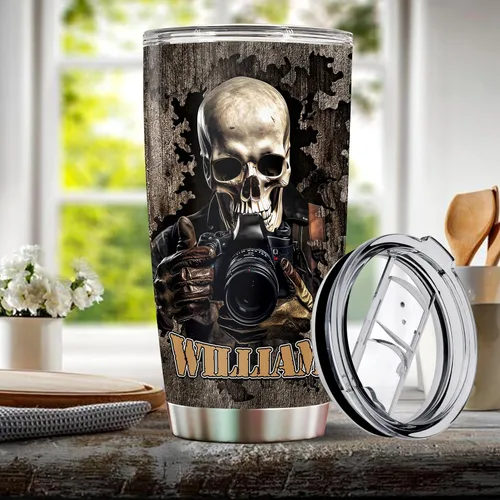Miniatura 5 de Vaso personalizado de regalo para hombres fotógrafos, 20 onzas, taza de viaje de acero inoxidable aislada, botella de agua, Navidad, cumpleaños, día