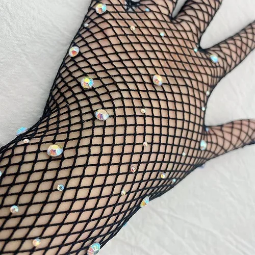 Miniatura 5 de Specell Womens Mesh Rhinestone Gloves Fishnet Sparkly Glitter Opera Highly Elastic Gloves Length 19" For Party Halloween Etc