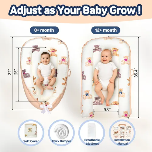 Miniatura 3 de Tumbona para recién nacido de 0 a 24 meses, almohada para bebé y tumbona con nido, almohada infantil transpirable de algodón orgánico, nido portátil