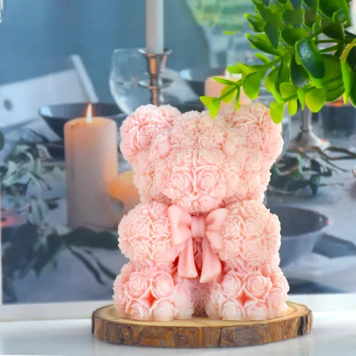 Miniatura 3 de Cestony Oso de rosas 3D de 4.4 x 3.93 pulgadas con pajarita, moldes de silicona para hacer velas, pilar de resina, velas de aromaterapia, cera