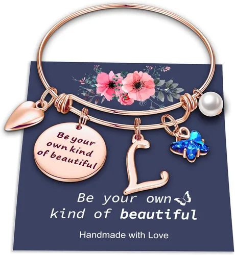 Pulseras con dije de mariposa para mujer brazalete extensible con mensaje inspirador en inglés Be Your Own Kind of Beautiful joyería personalizada