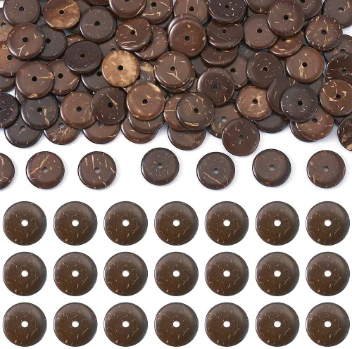 Miniatura 16 de Fashewelry 100 cuentas espaciadoras planas redondas de coco de 0.315 pulgadas (0.354 in), cuentas sueltas para hacer joyas de bricolaje con agujero