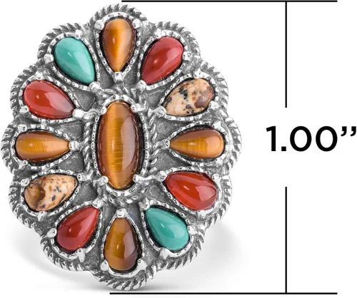 Miniatura 4 de Anillo con diseño de ojo de tigre, jaspe y cornalina de plata de ley americana, tamaño 5 a 10