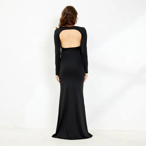 Miniatura 9 de AIFOTO Vestido de maternidad sexy expuesto vientre de manga larga sin espalda cuello cuadrado recortado vestidos de fotografía vestidos de sesión
