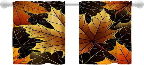 Miniatura 82 de Shrahala Art Nouveau Floral Pattern Blackout Curtain Tiers, Delicate Vine and Flower Design Kitchen Valance Light Blocking Tier Drapes with Rod