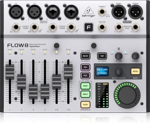Miniatura 5 de Behringer FLOW 8 Mezclador Digital de 8 Entradas con Audio Bluetooth y Control de Aplicación, Faders de Canal de 60 mm, 2 Procesadores de FX e