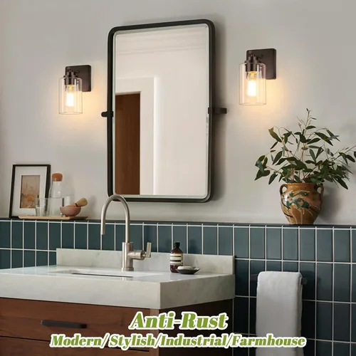 Miniatura 2 de VerRon Juego de 2 apliques de pared para baño, lámparas modernas de tocador, faroles de montaje de bronce cepillado al óleo, luces de pared