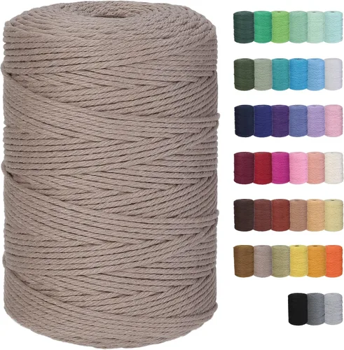 Miniatura 45 de Cuerda de macramé de algodón de 3 mm x 109 yardas, suministros de macramé de color natural, cuerda de algodón suave para colgar plantas, colgante