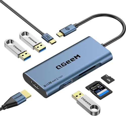 Miniatura 10 de USB C Hub, Adaptador QGeeM de USB 4k a HDMI, Dongle USB-C 7 en 1 con 100W PD, USB 3.0, Lector de Tarjetas, Compatible con MacBook, iPhone 15/17