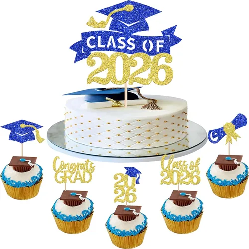 Miniatura 22 de Paquete de 24 adornos para cupcakes de clase 2025 con purpurina 2025 para diploma de graduación 2025 para cupcakes temáticos de graduación 2025