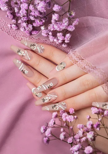 Miniatura 3 de Calcomanías de uñas, 4 hojas en relieve floral 5D, autoadhesivas para manicura de bricolaje