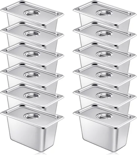Miniatura 8 de Mifoci Paquete de 12 Sartenes de Acero Inoxidable para Hotel con Tapa, Tamaño 1/3 x 6 Pulgadas de Profundidad Suministros de Restaurante