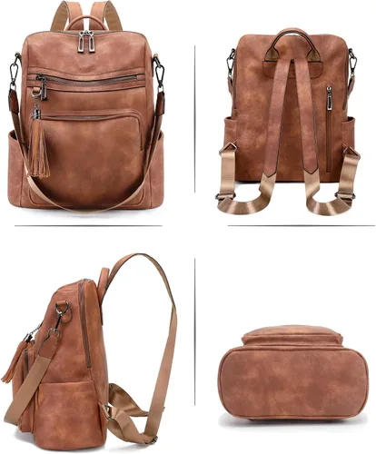 Miniatura 70 de OPAGE - Mochila de cuero para mujer, con borla de moda, bolso de hombro, mochila grande, bolsa de viaje, gris, L