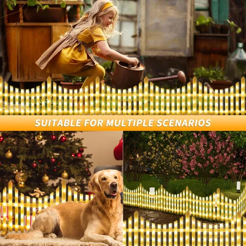 Miniatura 6 de Hopolon Paquete de 4 luces solares de jardín al aire libre, 11.1 pulgadas de alto x 4.6 pies de largo, 144 luces LED blancas para valla de estacas
