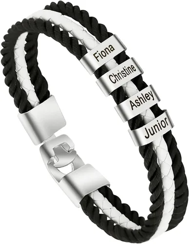 Miniatura 30 de Pulseras de cuero personalizadas para hombre con 1-6 nombres, pulsera trenzada personalizada con cuentas para papá, marido, día del padre, San