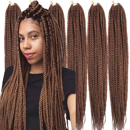 Miniatura 30 de 6 paquetes/lote (14/18/24/30) pulgadas, 0.4 in, 20 hebras por paquete, 3 extensiones de cabello trenzado de ganchillo finas, diámetro 3X