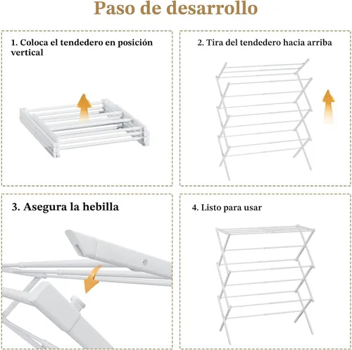 Miniatura 8 de STARLATTA Tendedero plegable para ropa, 3 niveles, portátil, para interiores y exteriores, antioxidante, compacto, plegable, tamaño compacto, carga