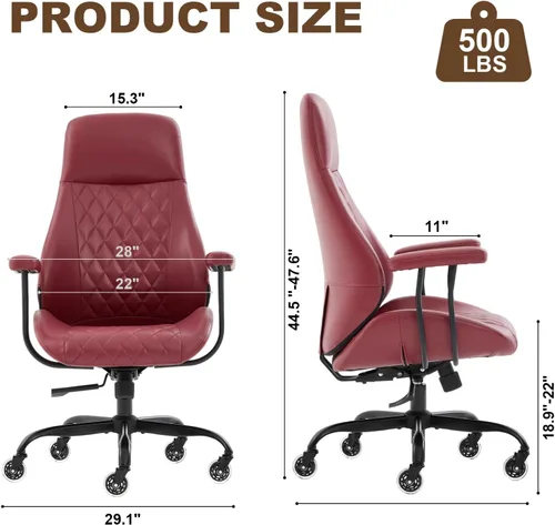 Miniatura 2 de E-Motie Silla de Escritorio para Oficina en Casa, Silla de Computadora de Cuero Ergonómica de Respaldo Alto con Soporte Lumbar, Altura Ajustable