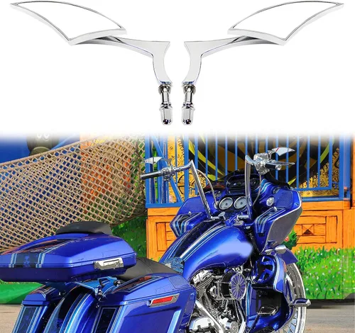 Miniatura 2 de Rich Choices Espejos retrovisores laterales de cuchillo cromados para motocicletas Compatibles con Harley Road King Street Glide FLHX Road Glide