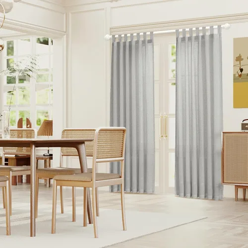 Miniatura 5 de FantasDecor Cortinas de lino de 63 pulgadas de largo, 2 paneles con pestañas superiores para sala de estar/dormitorio, cortinas texturizadas de lino