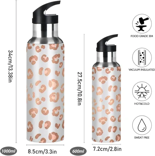 Miniatura 2 de Rose Gold Leopard Spots Stainless Steel Vacuum Insulated Water Bottle 32 Oz, BPA-Free Sport Water Bottle Insulated Leakproof Water Bottles