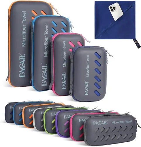 BAGAIL - Toalla de camping con funda de EVA, toalla de viaje de microfibra compacta y ultrasuave, toalla de viaje súper absorbente y ligera de Azul
