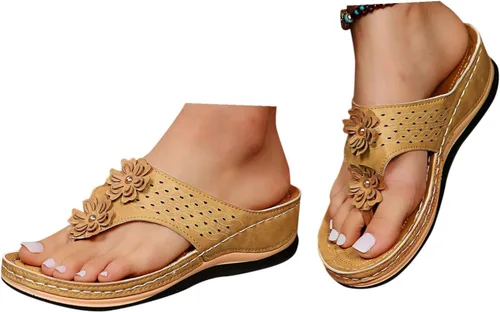 Miniatura 10 de Chanclas para mujer 2026, soporte de arco de flores, sandalias ortopédicas sin cordones con puntera abierta, bucle ajustable, sandalias de cuña
