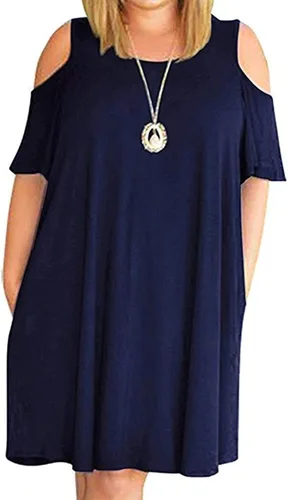 Miniatura 14 de Hbeyyto - Vestido informal de manga corta con hombros descubiertos para mujer, holgado y con bolsillos, talla grande