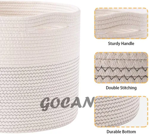 Miniatura 7 de GOCAN Cesta de Lavandería Extra Grande 22" X 22" X 14" XXXL Cesta Tejida de Cuerda de Algodón para Mantas Cesta de Almacenamiento con Asas para Sala