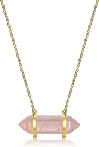MORGAN & PAIGE Quartz Crystal Necklace Chakra for Women Teens and Girls - 18K Yellow Gold Plated Sterling Silver Healing Dainty Pendant, Clear Stone