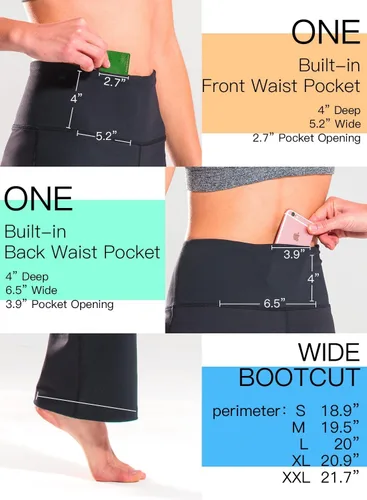 Miniatura 49 de Safort Pantalones de yoga con entrepierna de 28" 30" 32" 34"más amplios en la parte inferior para botas altas, 4 bolsillos, UPF50+