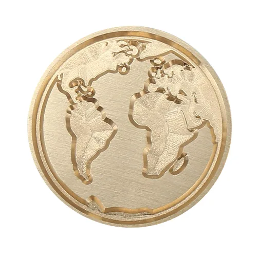 Miniatura 2 de Yoption Earth Map - Sello de cera con cabeza de latón vintage con mango de madera, sello de cera para invitaciones de boda, sobres, regalos