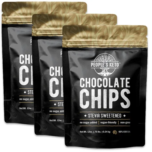 The People's Keto Company - Chips de chocolate grandes sin azúcar, endulzado con stevia, 12 onzas, tamaño económico, sin OMG, vegano, keto, bajo en