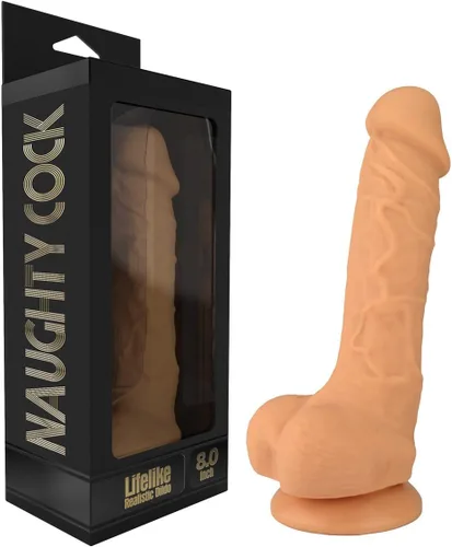 Pene de silicona realista de 8 pulgadas con ventosa, consolador, Piel, 1, 1 Carne