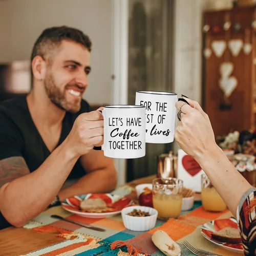Miniatura 2 de Maustic Juego de tazas de café de 11 onzas para novios y novias, regalos para él y ella, regalo de despedida de soltera, Let's Have Coffee Together