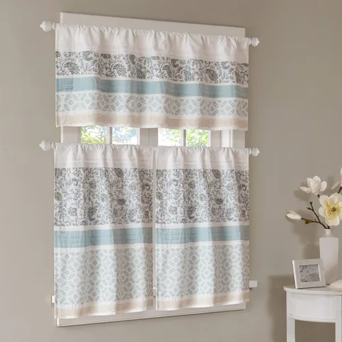 Miniatura 8 de Madison Park Dawn - Cenefa de ventana azul estampada, cenefas florales de algodón con bolsillo para barra, 50 x 18 pulgadas, verde azulado