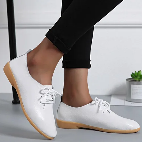Miniatura 3 de Zapatos deportivos de moda para mujer, zapatos casuales de cuero con cordones, puntera puntiaguda, tacón bajo, mocasines ligeros, cómodos