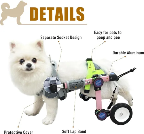 Miniatura 5 de Silla de ruedas ajustable para perros para patas traseras, soporte de movilidad, silla de ruedas ligera para mascotas con patas traseras