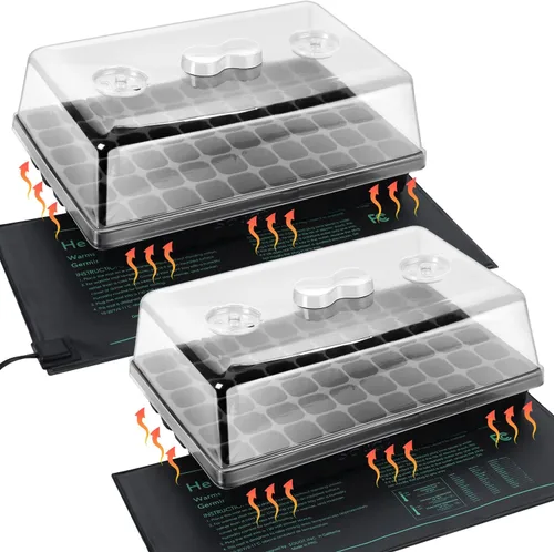 SOLIGT 2 Juegos Kit de Inicio de Semillas de 60 Celdas - Bandejas de Semillas Resistentes con Cúpulas de Humedad, Bandejas de Celdas y Alfombrillas