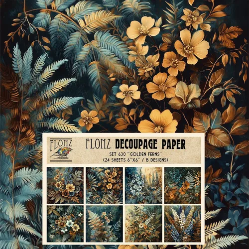 Miniatura 6 de Paquete de papel Decoupage (24 hojas de 6 x 6 pulgadas), flores índigo: delicados grabados florales azules y blancos inspirados en porcelana clásica