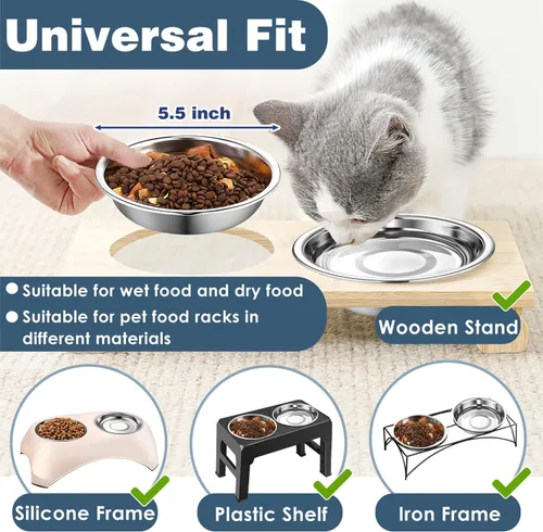 Miniatura 3 de 12 cuencos gruesos de acero inoxidable para gatos, 5.5 pulgadas de ancho poco profundo, de metal, para gatitos, aptos para bigotes, repuesto
