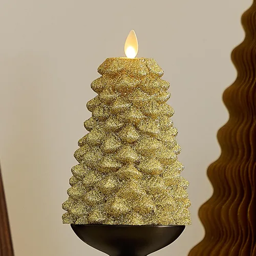 Miniatura 15 de Luminara Vela LED sin llama con rica purpurina dorada North Tree Pilar de Llama en Movimiento (3.3" x 4.3")
