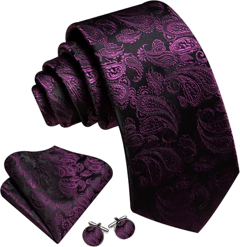Miniatura 106 de Barry.Wang - Juego de corbata de seda para hombre, diseño de cachemira, pañuelo y gemelos de bolsillo