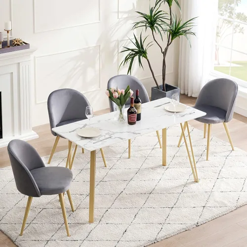 Miniatura 2 de ivinta Mesa de comedor de mármol blanco moderna mesa de comedor rectangular de 55 pulgadas para 46 mesa de comedor blanca con patas doradas mesa