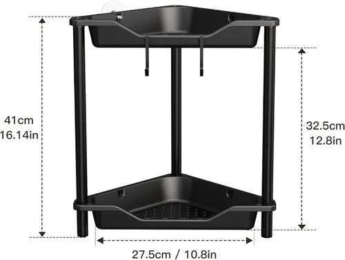 Miniatura 7 de Orimade Organizador de ducha esquinero de 2 niveles resistente a la oxidación, estante de esquina de piso de metal y plástico para baño, negro