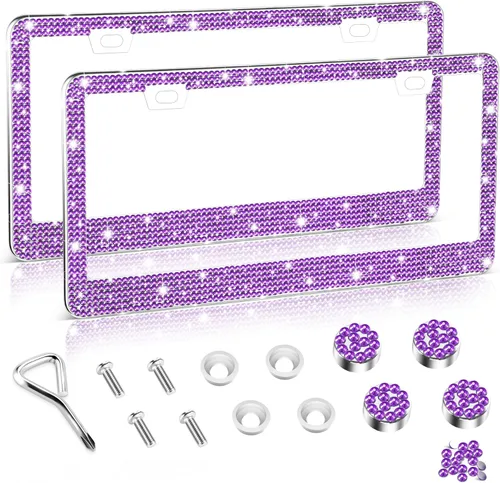 Miniatura 19 de Amiss Marco de matrícula brillante para mujer, 1 paquete de diamantes de imitación hecho a mano de cristal de acero inoxidable de alta calidad, Negro