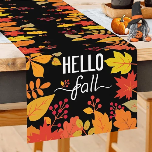 Miniatura 10 de GOOESING Gnomos de otoño, calabazas, hojas de arce, camino de mesa de otoño, temporada de Acción de Gracias, cocina, decoración de mesa de comedor